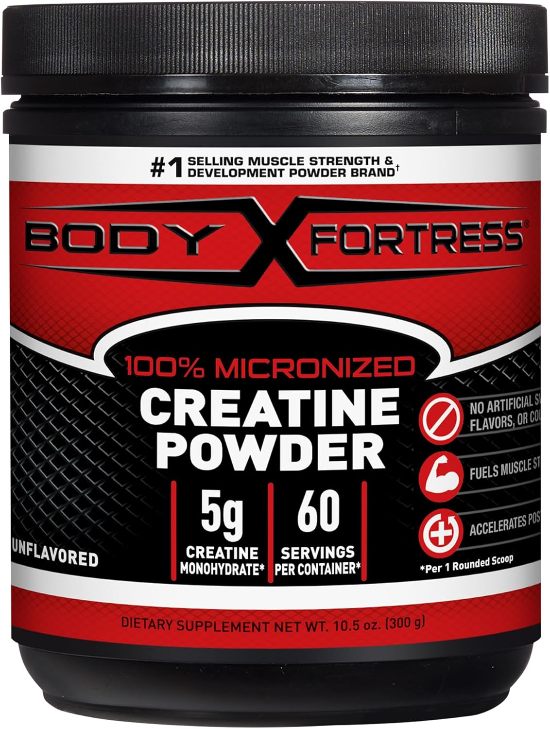Body Fortress 100% Micronized Creatine Monohydrate Powder, 300g (60 Servings, 5g Scoop) – Unflavored Creatine Supplement for Muscle Strength, Power & Post-Workout Recovery