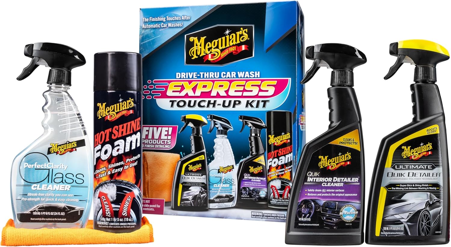 Meguiar's Drive-Thru Car Wash Express Touch-Up Kit - The Perfect Car Detailing Kit for Touching Up After Running Through an Automatic Car Wash or After Washing Your Ride at Home, Clean Inside and Out