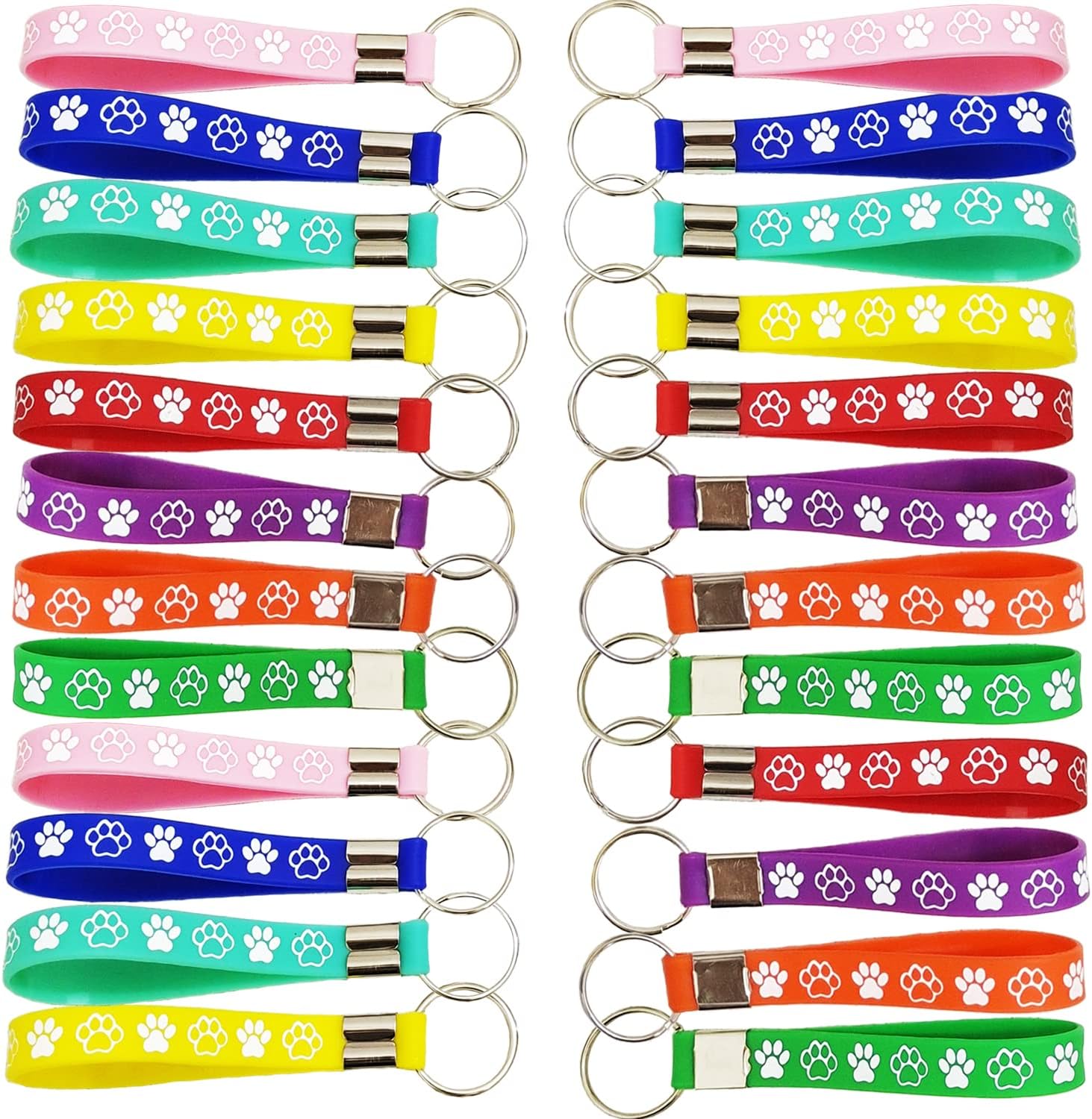 24 Dog Paw Themed Party Rubber Keychains Paw Print Baby Shower Birthday Puppy Party Favors Supplies Decorations Goodie Bag Favor Stuffers Silicone Keychains