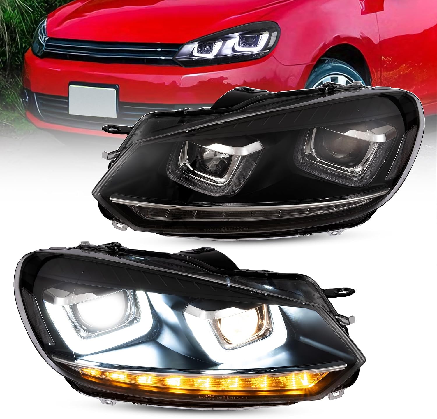 VLAND Projector Headlights Compatible with Golf 6 MK6 2010-2014 Halogen Models(NOT FTT GTI/R) w/Sequential
