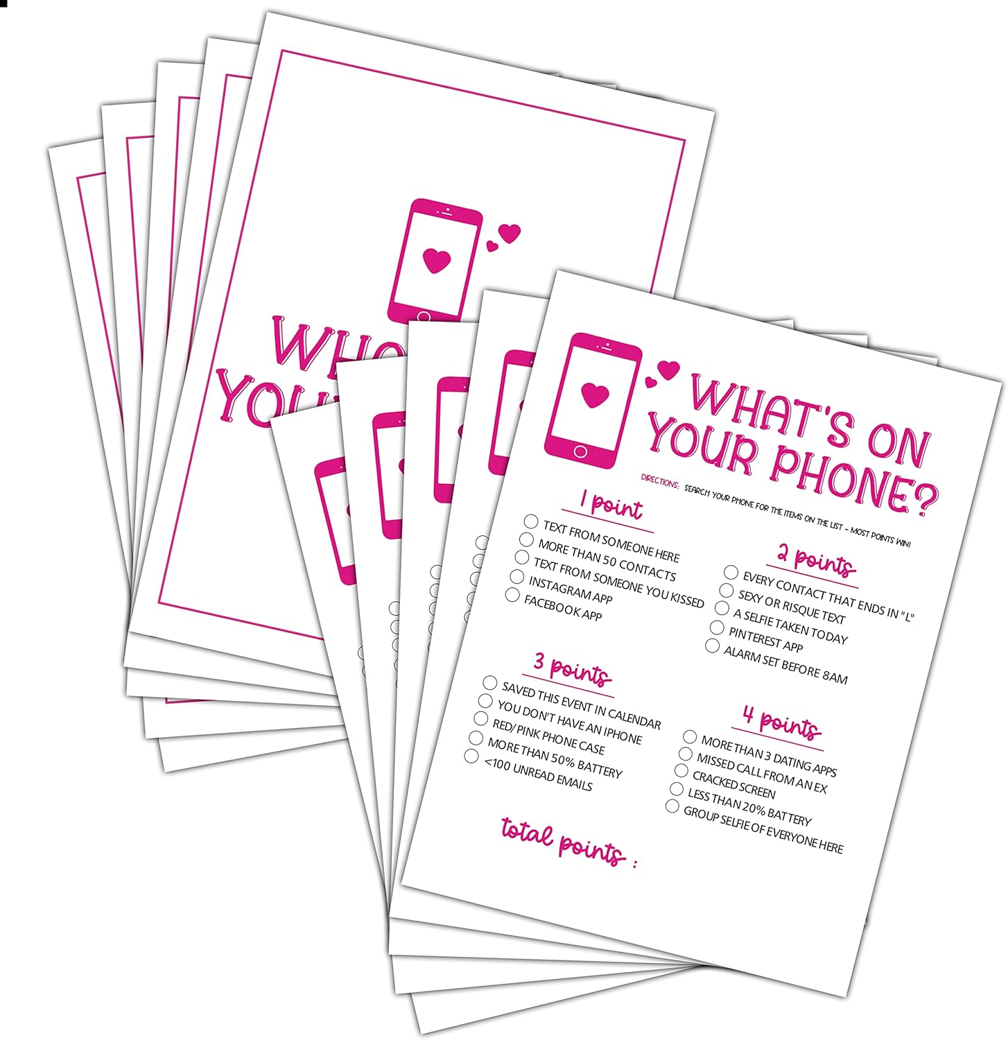 Girls Night Party Game - Ladies' Night Pack - What's On Your Phone? - Bridal Shower or Bachelorette Party - 30 Game Cards