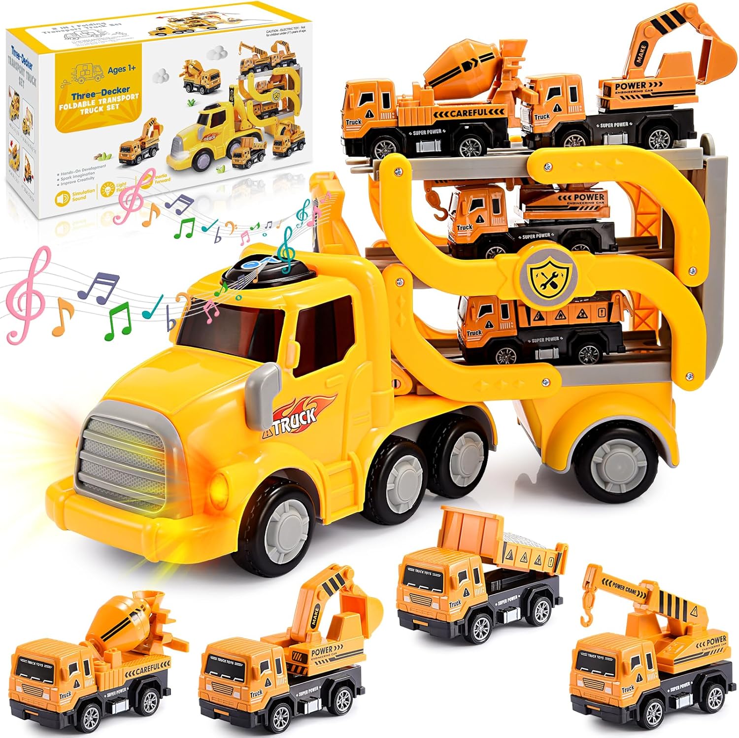 Hapikids Toy Cars for 2 3 4 5 Year Old Boys, Kid Toys Age 2-5 Construction Toys for 2-6 Year Old Boy Toys Age 1-6 Digger Truck Toy Birthday Easter Gifts for 2 3 4 5 Year Old Boy Girls