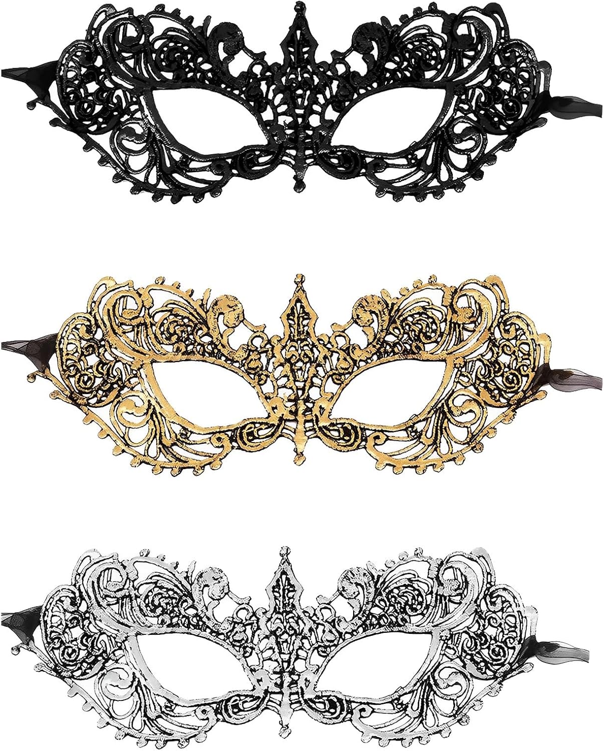 ZPLASK 3Pcs Masquerade Mask for Women, Lace Party Half Face Masquerade Mask, Luxury Masquerade Masks, Prom Halloween Carnival Masquerade Mask Women for Costume Party Women Girl Ladies