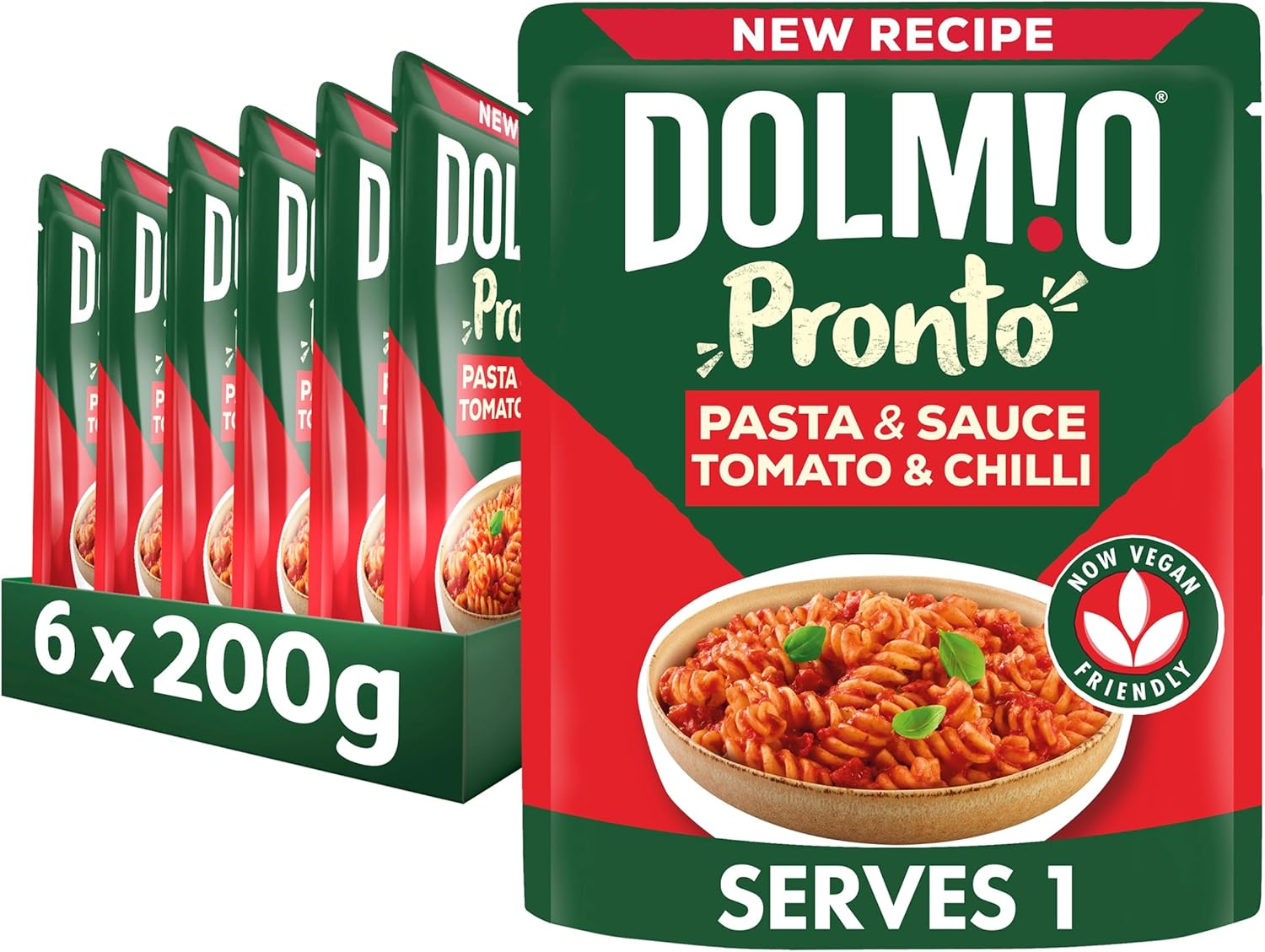 Dolmio Pasta Pronto Tomato and Chilli Microwave Fusili with Sauce, Bulk Multipack 6 x 200 g Pouches