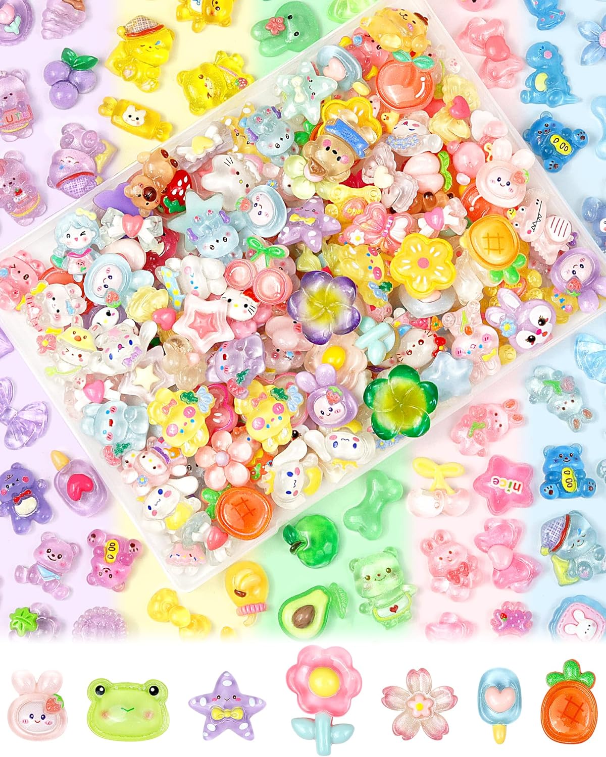 FIVEIZERO 100PCS Cute Slime Charms Bulk Set – Kawaii Flatback Resin Charms for Crafts, Mini Decoden Acrylic Embellishments for Phone Junk Cases, Scrapbooking & DIY Decoration (Multicolor)