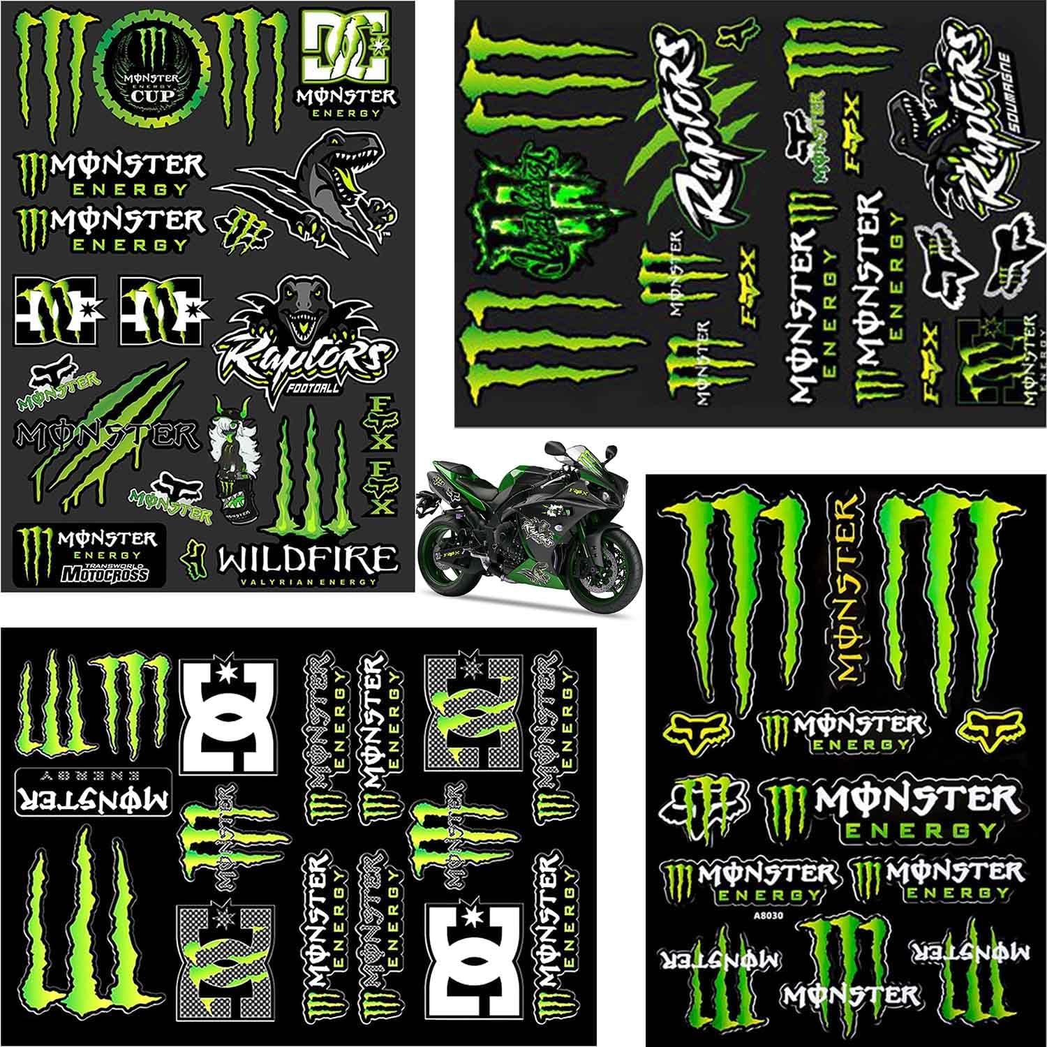 4-Piece Monster Energy Sticker Motorcycle Cool Motorcycle Helmet Sticker - Stickers for Motorcycles, Skateboards, Cars and Off-Road Bikes
