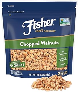 Fisher Chef's Naturals Chopped Walnuts 10 oz, 100% California Unsalted Walnuts for Baking & Cooking, Snack Topping, Resealable Bag, Great with Yogurt & Cereal, Vegan Protein, Keto Snack, Chopped Nuts