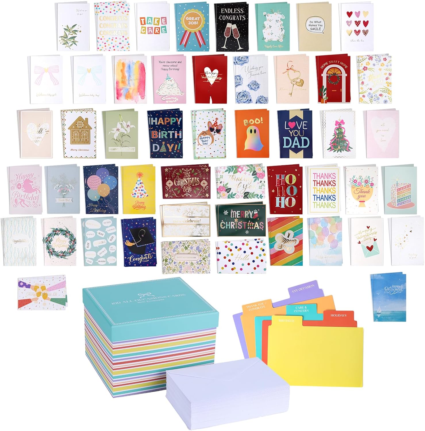 BIOBROWN 100 All Occasion Greeting Cards Assortment Box with Envelopes and Dividers, 5 x 7 Inch Blank Inside, Perfect for Birthday, Wedding, Thank You, Sympathy, Congratulations