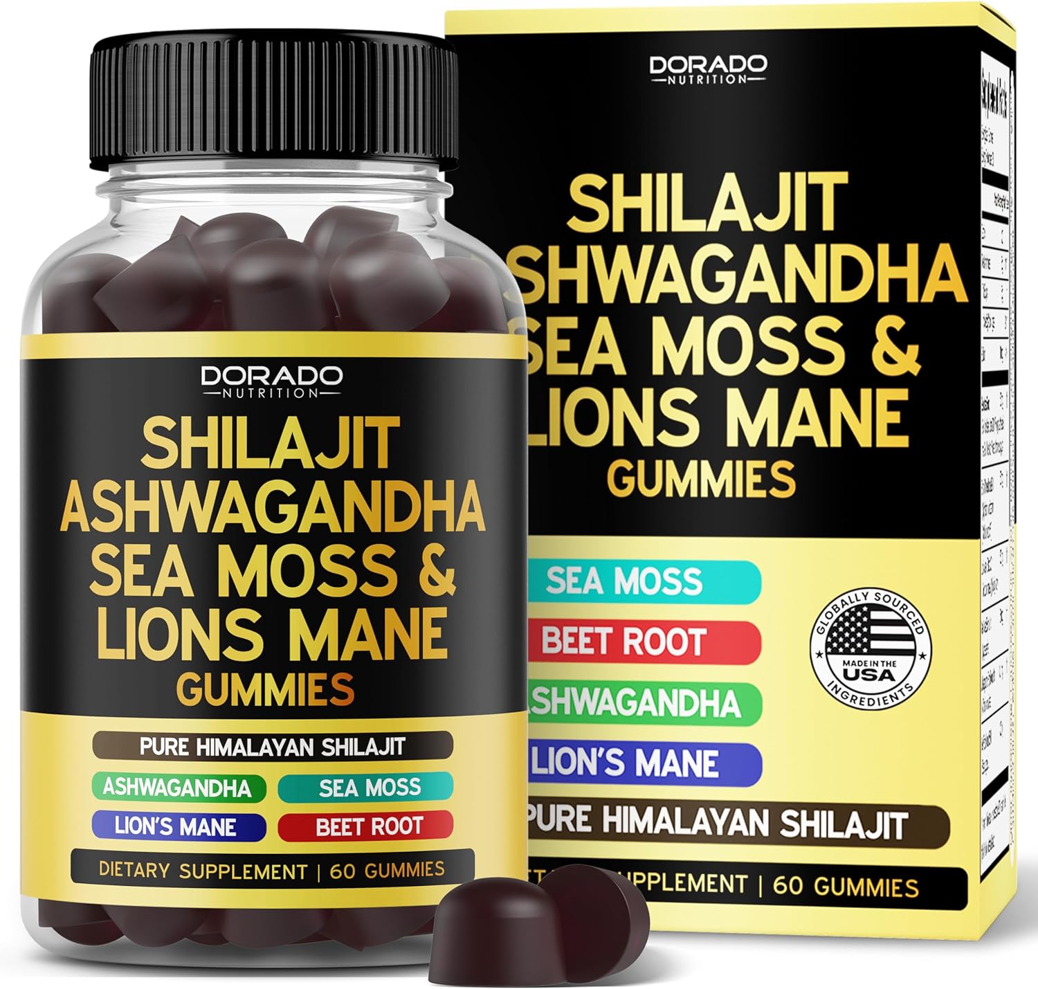 Shilajit Gummies with Sea Moss, Ashwagandha & Lions Mane - (Pure Himalayan Shilajit Supplement for Men & Women, Energy & Immunity Support) - Third Party Tested & Vegan Safe - (60 Gummies)