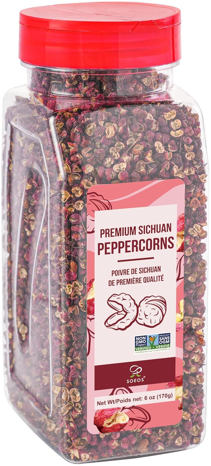 Soeos Sichuan Peppercorns, 6oz(170g), Authentic Szechuan Peppercorns, Less Seeds, Numbing and Tingle Flavor, Whole Sichuan Pepper for Mapo Tofu, Kung Pao Chicken and Chinese Cuisine