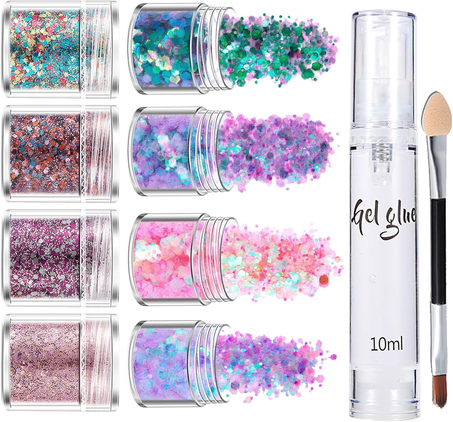 MEITREND Face Glitter Festival with Glue, 8 Color Face Glitter Chunky Glitter Paint Festival Accessories Gems, Glitter Hairspray Party Decorations Essentials for Body Hair