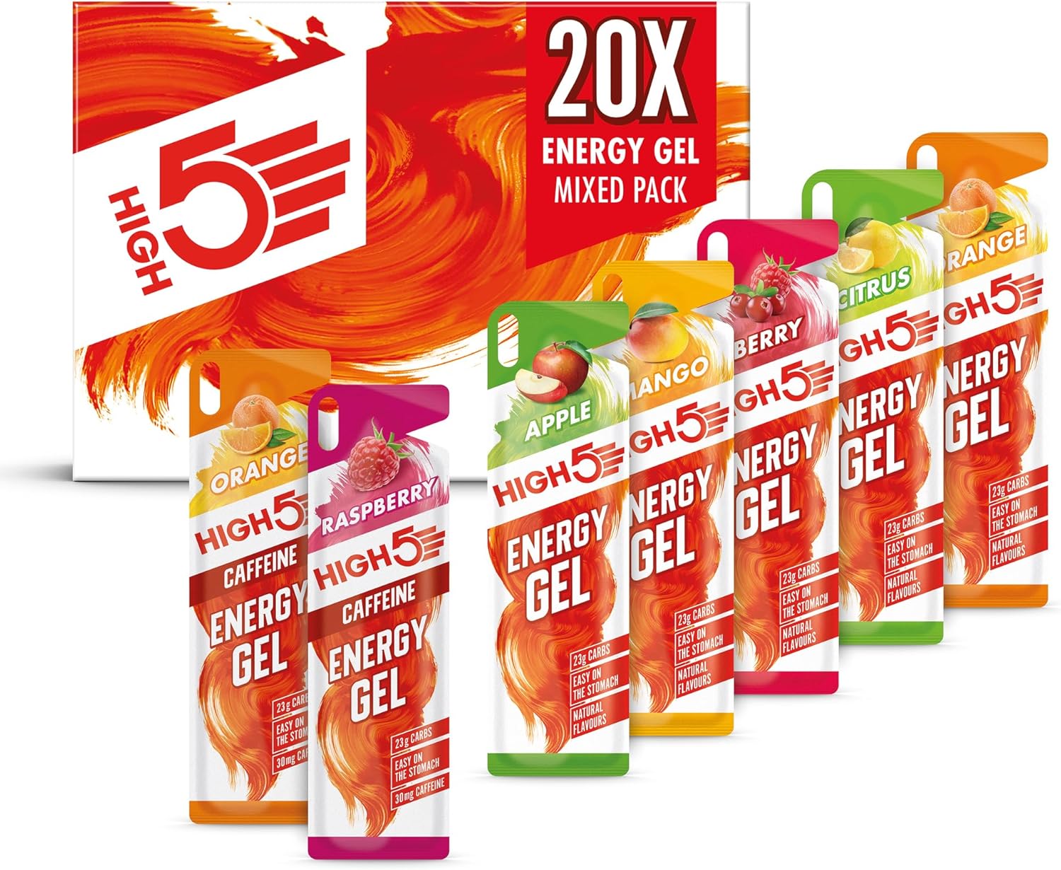 HIGH5 Sport Gel Running Pack - Energy Sachets for Quick Fuel - Natural Fruit Juice & Caffeine-Free - Perfect for Intense Training: Running, Cycling, Ironman, Football (Assorted Flavours, 20 x 40g)