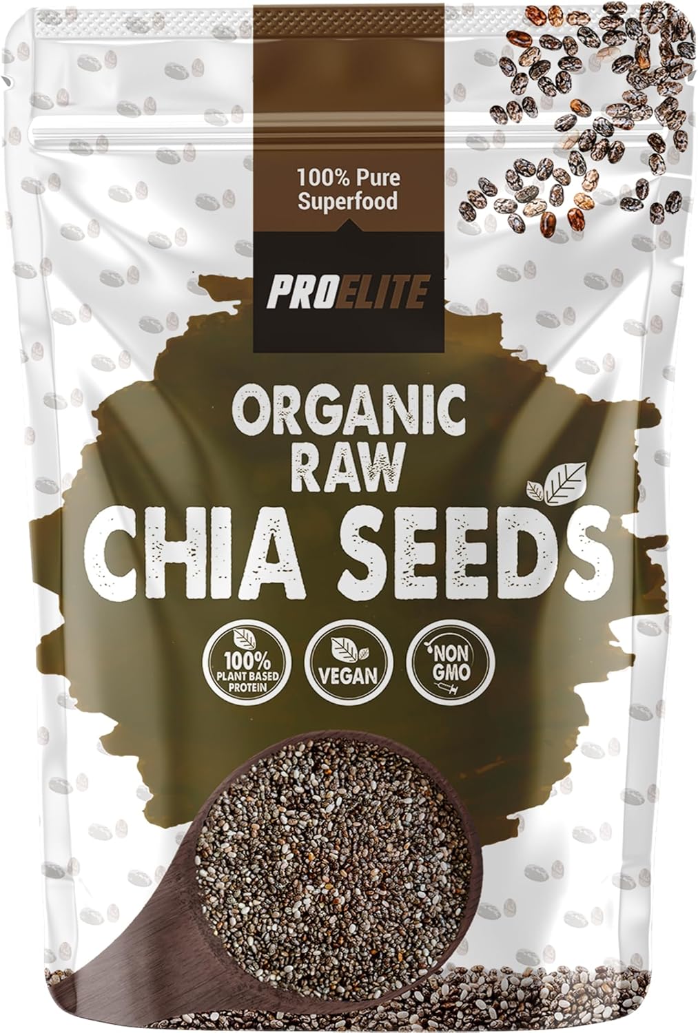 Organic Chia Seeds 250g Premium Raw Black Chia Seed Non-GMO, Vegan, Keto, Paleo | Source of Protein and Fibre Chia Seeds High in Omega-3 by PROELITE