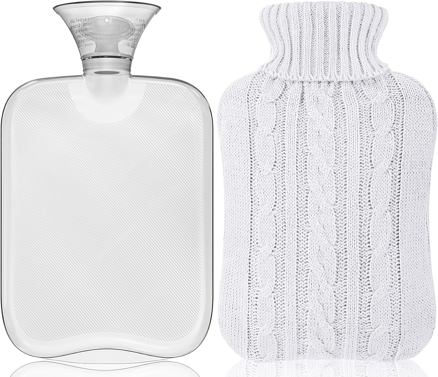 Attmu Classic Rubber Transparent Hot Water Bottle 2 Liter with Knit Cover - White