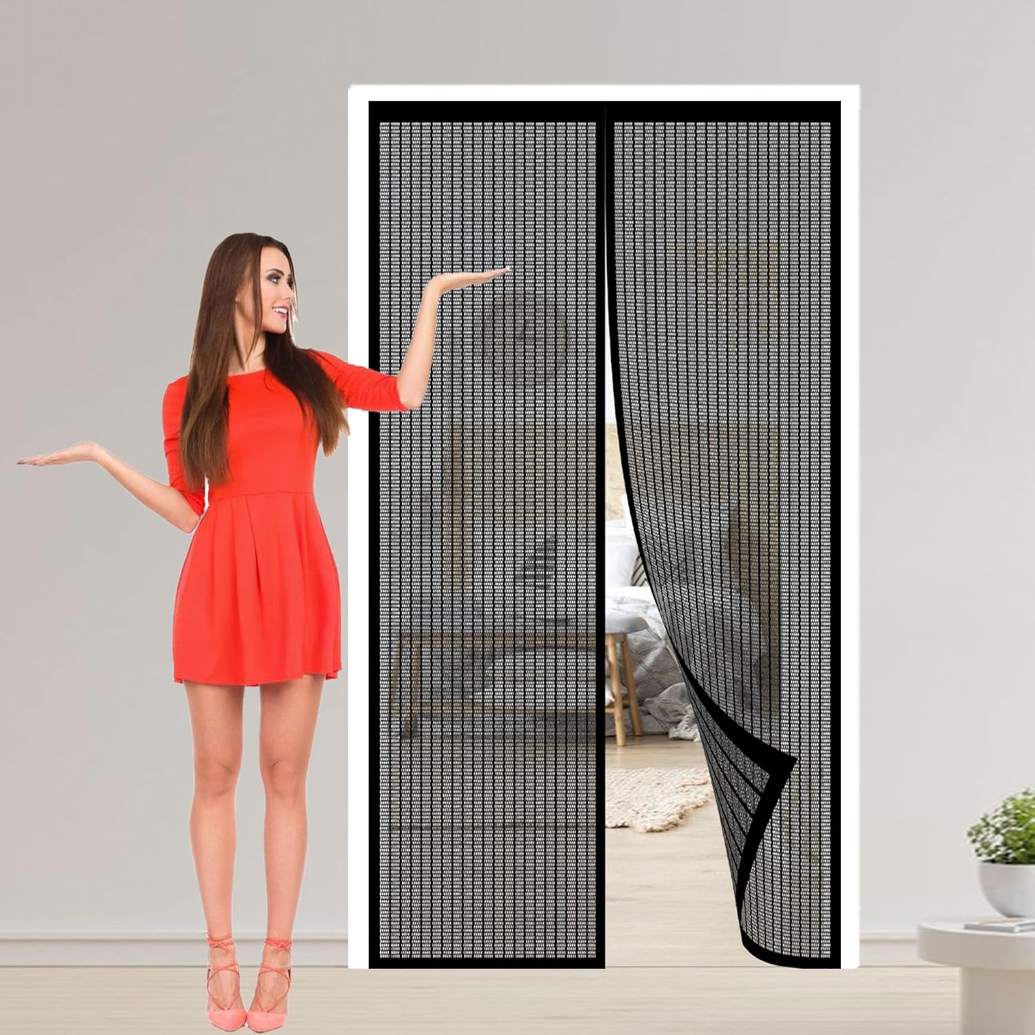 Fly Screens Doors Nets 82 x 188 cm Door Fly Screen Curtain No Drilling Required Powerful Magnet & Full Frame Magic Tape for Doors and Patio, Black