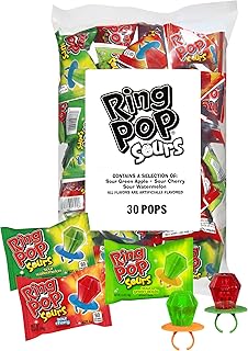 Ring Pop Bulk Sour holiday Candy Lollipop Variety Party Pack – 30 Count Lollipops w/ Assorted Flavors - Candy For Birthdays, Party Favors, Stocking Stuffers, holiday Gifts