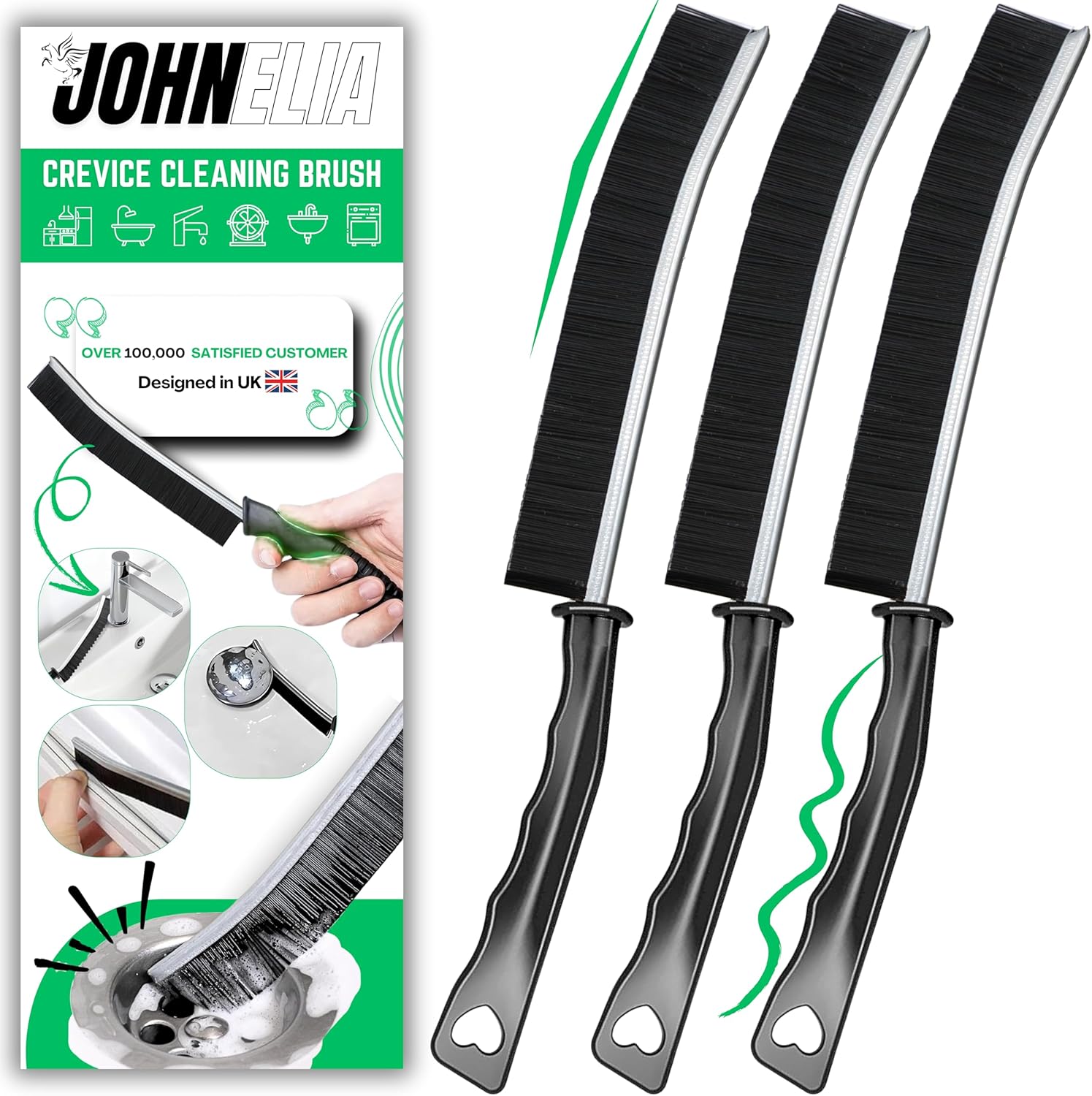 JOHN ELIA Crevice Cleaning Brush UK 3 Pcs Multifunctional Bathroom Cleaning Brushes For Small Spaces With Long Magic Brush Cleaner Grout Cleaner Brush - Groove Gaps Cleaning Brush - Cleaning Tool