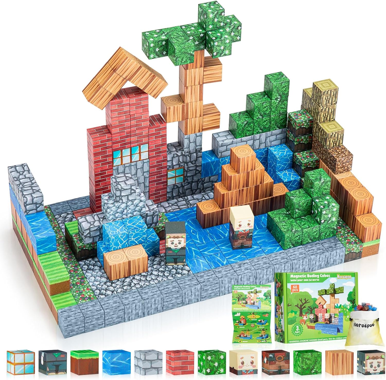 Magnetic Blocks Build Mine Magnet World Set,68Pcs Magnetic Blocks Building Toys for Kids,STEM Sensory Toys for Toddlers Kids Gifts for Age 3+ Girls Boys,Creative Construction Toys for Kids Game