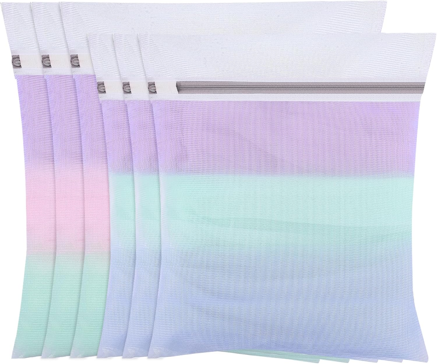 6 PCS Mesh Laundry Bags with Zips, 40x30cm/30x24cm Fine Laundry Bags for Washing Machine Reusable Washing Bags for Laundry Delicates Wash Bags for Clothes, Socks, Underwear, Bra (S+XS, White)