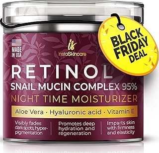 InstaSkincare Retinol Face Moisturizer with Snail Mucin Hyaluronic Acid Niacinamide Aloe Vera - Night Cream for Face - Snail Mucin Cream for All Skin Types - Made in USA (1.7 Oz)