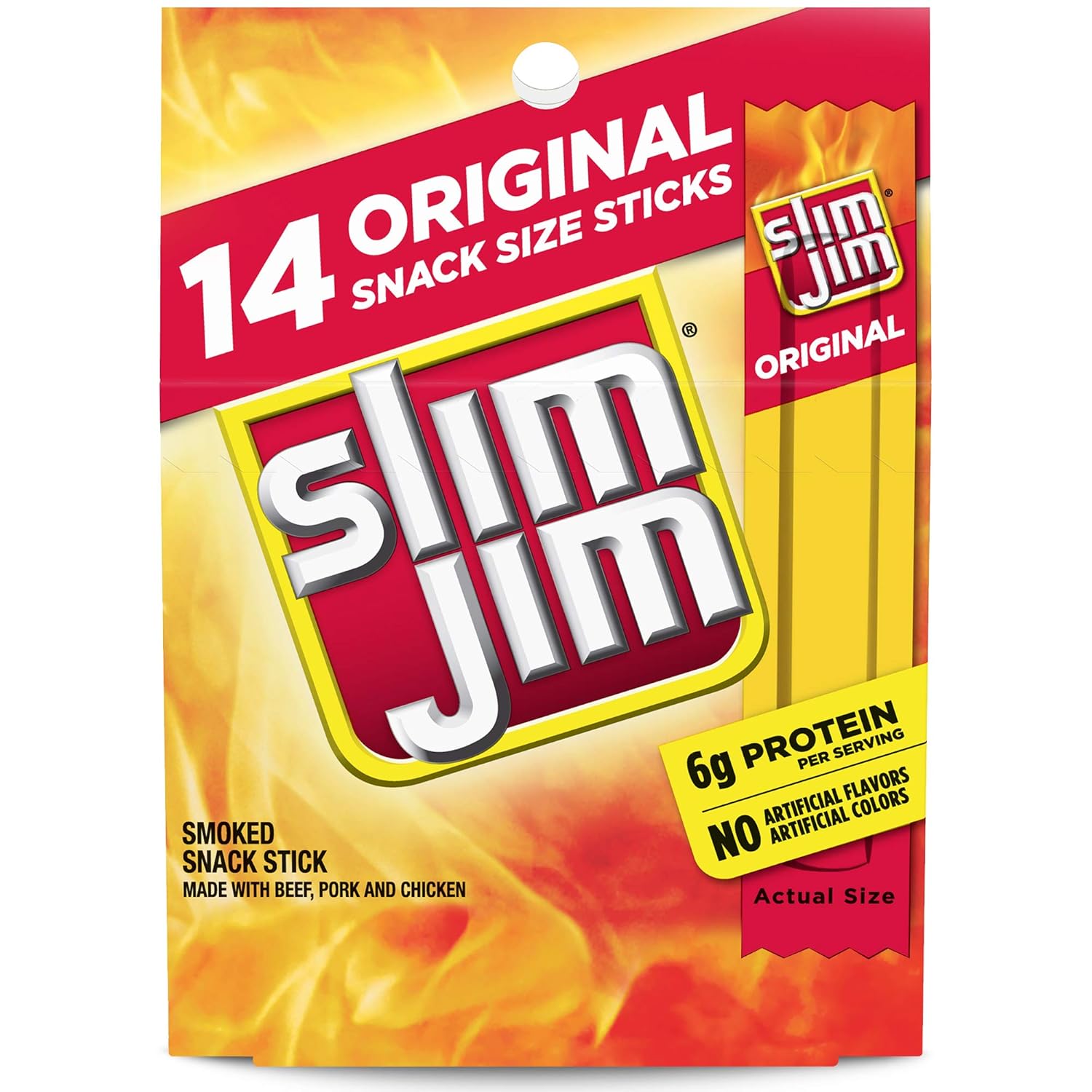 Slim Jim Snack Sized Original Smoked Snack Stick, Easy, On-the-Go School, Work and Travel Snacks, 0.28 OZ Meat Snacks, 14 Count