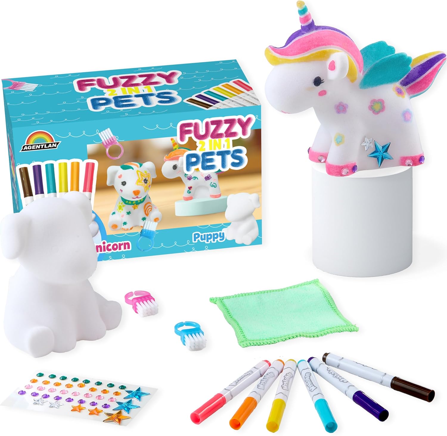 AGENTLAN Washable Pet Care Toy Set, Coloring Animal Craft, Paint Arts & Crafts Kits with Dog and Unicorn, Creative Coloring Activity Toys, Reusable Gifts for Girls and Boys Ages 3 4 5 6 7 8 9
