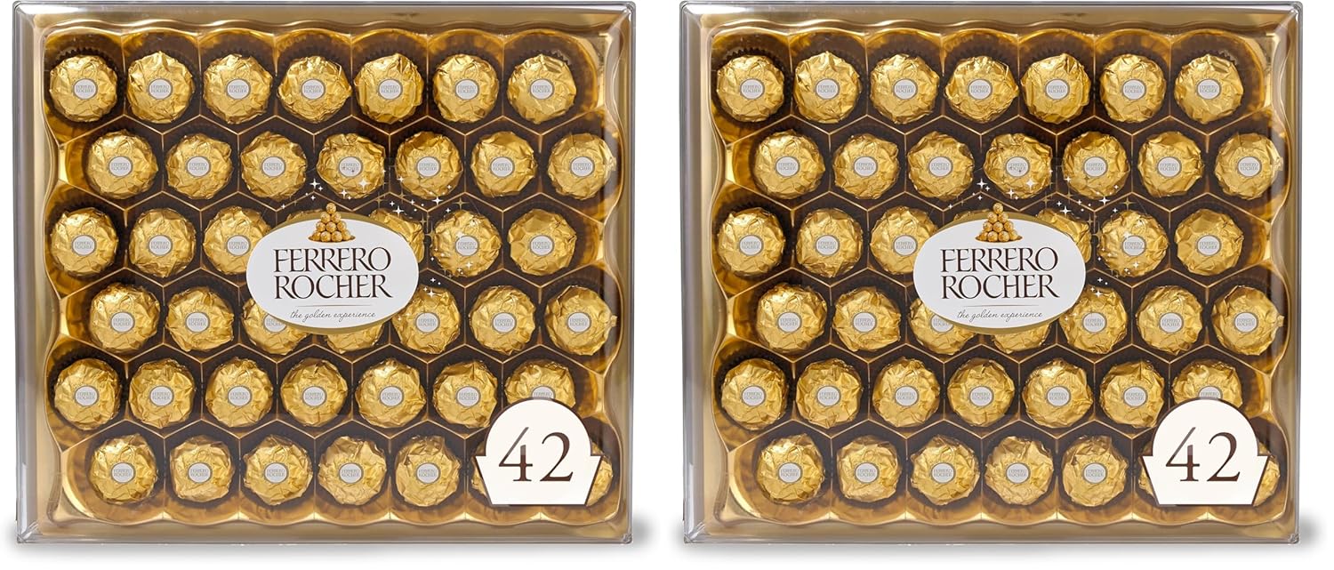 Ferrero Rocher Gourmet Hazelnut Milk Chocolate Gift Box, 42 Individually Wrapped Chocolates, 18.5 oz (Pack of 2)