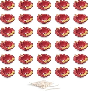 Assorted Colour 30 Set Diya with Cotton Wicks Batti Traditional Handmade Terracotta Natural Earthen Oil Lamp Deepak Welcome Diya Earthen Diyas for Lighting Decoration