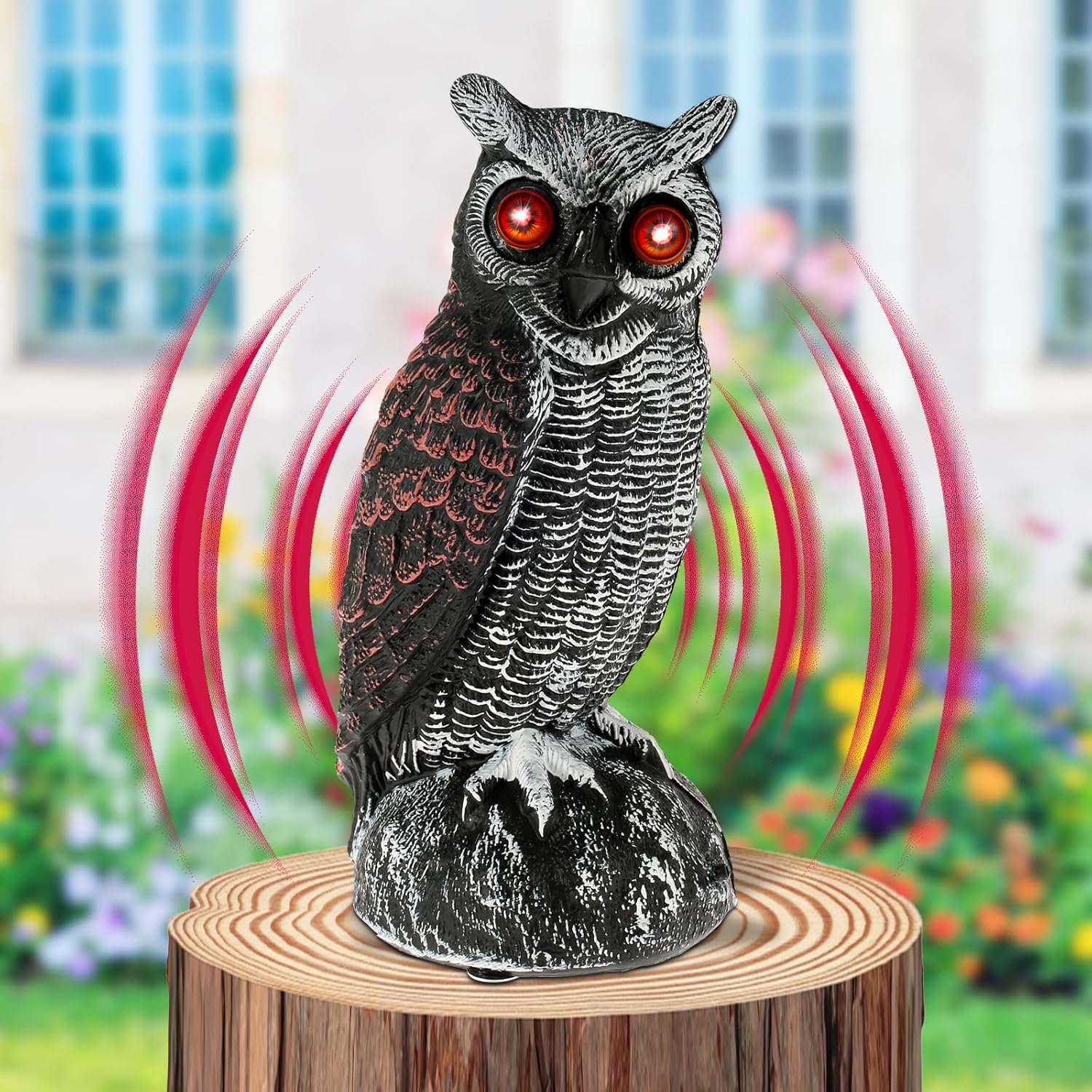 NIHUIFDPY Solar Fake Owl Decoys with Red Glowing Eyes, 2 Working Modes Realistic Owl Bird Deterrent, Activated Scarecrow Deterrent Owl to Keep Birds Away for Garden Patio(Style C)