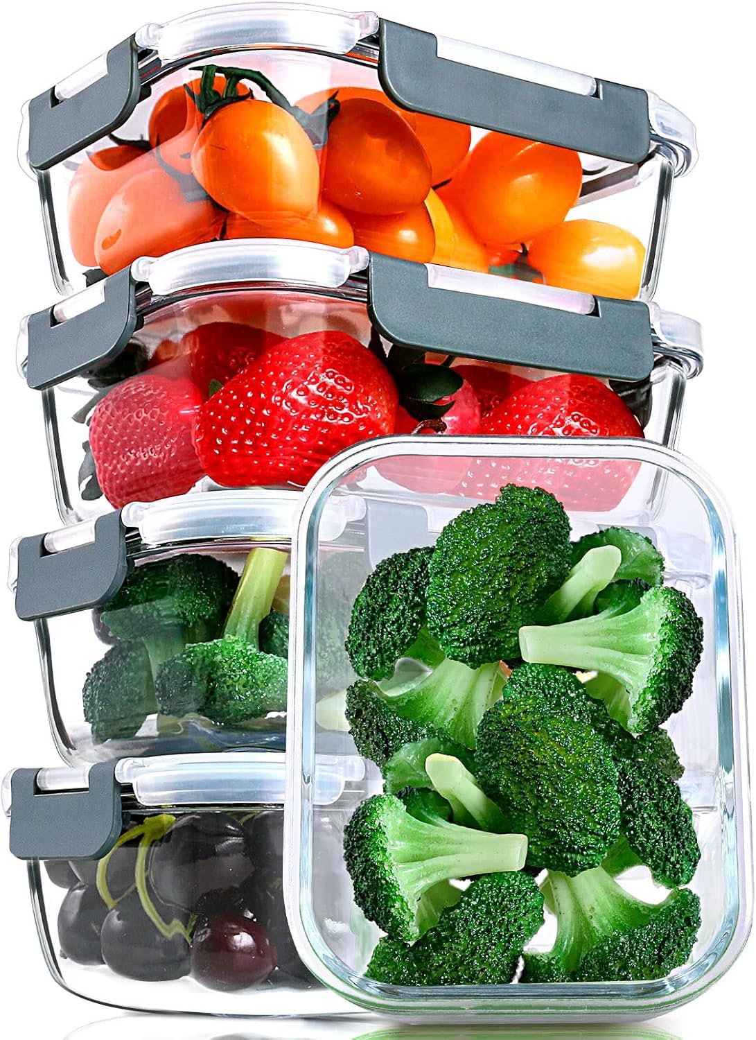 M MCIRCO [5-Packs, 30 Oz] Glass Meal Prep Containers with Snap Locking Lids Glass Food Containers,Airtight Lunch Container,Microwave, Oven, Freezer and Dishwasher