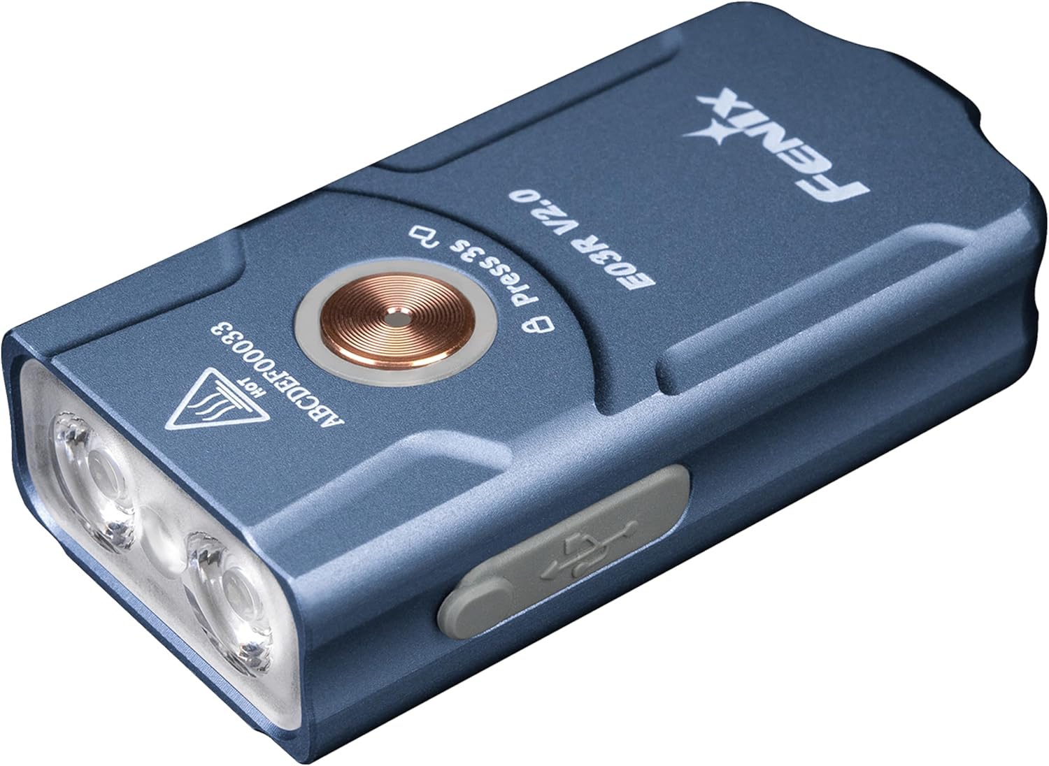 fenix E03R v2.0 Blue, Rechargeable Lightweight Keychain Torch | 500 Lumens | 90m | 30 Hrs Max | Red Light Mode | USB-C Charging | IP66