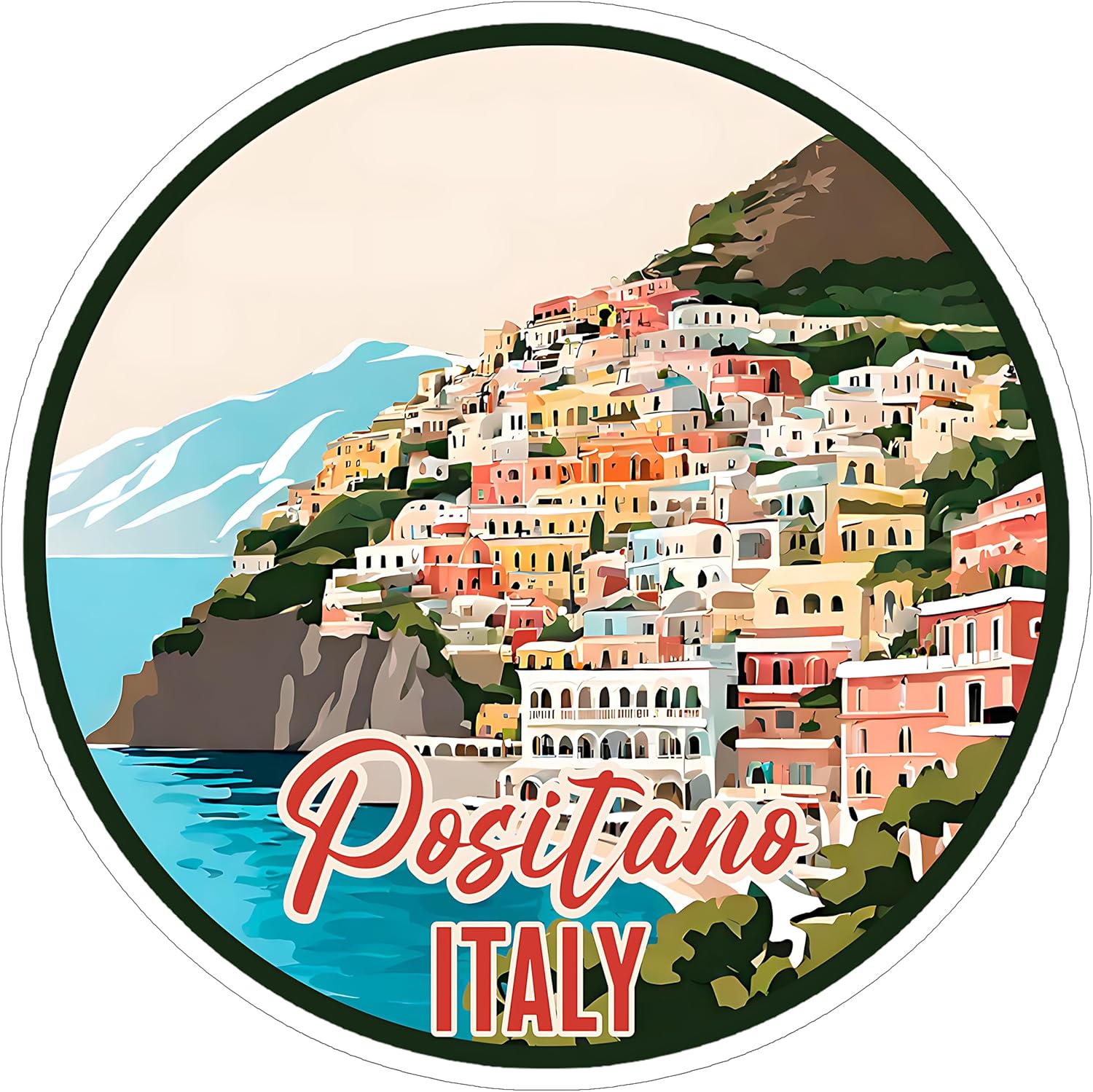 Positano Italy Sticker 4 Inch City Travel Souvenir Destination - Waterproof Vinyl Decal for Laptop Water Bottle Car Tumbler - Durable Aesthetic Long-Lasting Stickers for Adults ID44990