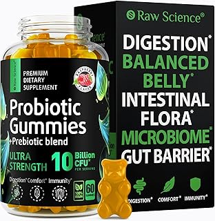 Probiotic Prebiotics Fiber Gummies Supplement - Digestive & Immune Support, Bacillus Subtilis, Coagulans, Probiotics for Women & Men Digestive Health - Fiber Gummies for Adults, Gut Health, 60 Gummies