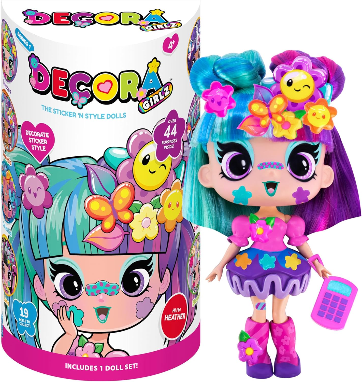John Adams Decora Girlz Age 4+ | 5" HEATHER Sticker 'n' Style Fashion Doll | Heather features 44 colourful accessories including dress, shoes, bag, comb, sticker sheets | Dolls & Accessories | Ages 4+