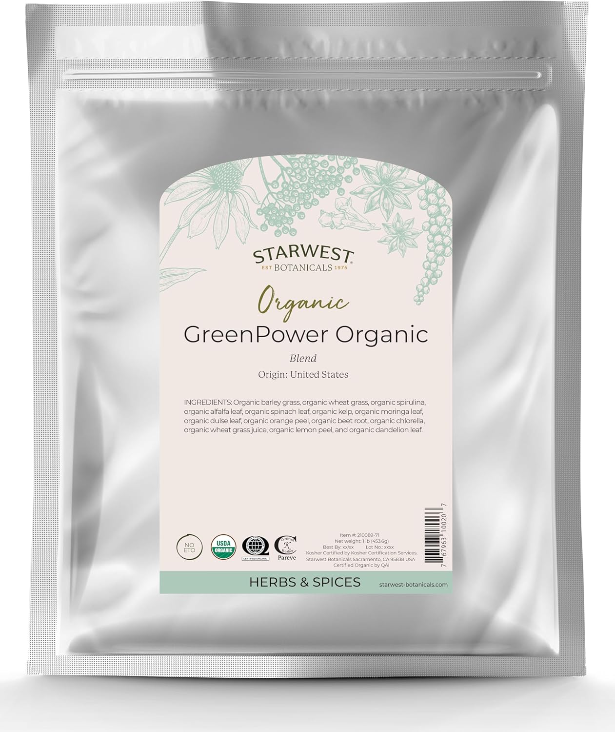 Starwest Botanicals Organic GreenPower Blend, 1 Pound