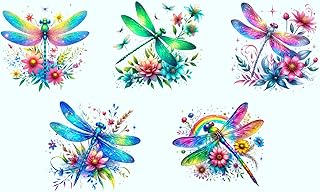 5 Piece 4"x4" Dragonflies 100% Cotton Panel Squares - Quilting Sewing Blocks