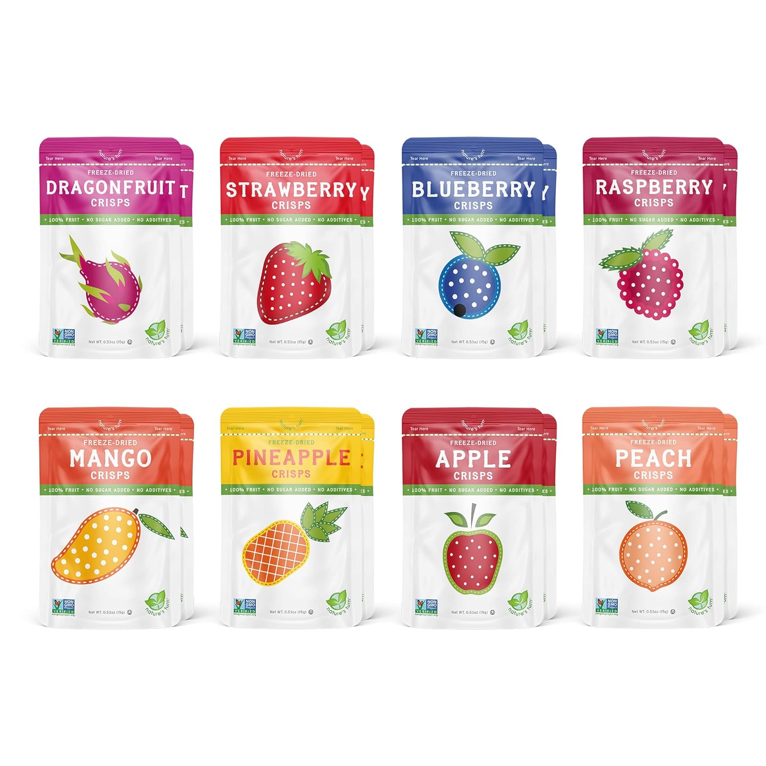 Nature’s Turn Freeze-Dried Fruit Crisps –Healthy, Gluten-Free,Crispy & Delicious,Plant-Based Snack,Ideal for Cereal, Smoothies, School Lunches, & On-the-Go, Superfruit Variety Pack of 16(0.53 oz Each)