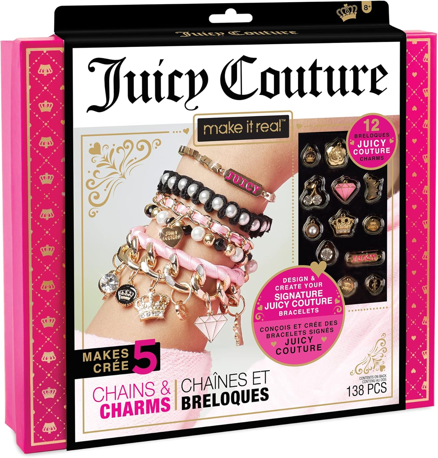 Make It Real Juicy Couture Bracelet Making Kit with Deluxe Charms, Beads, Velvet Ribbon and Gold Chains - Girls Toys