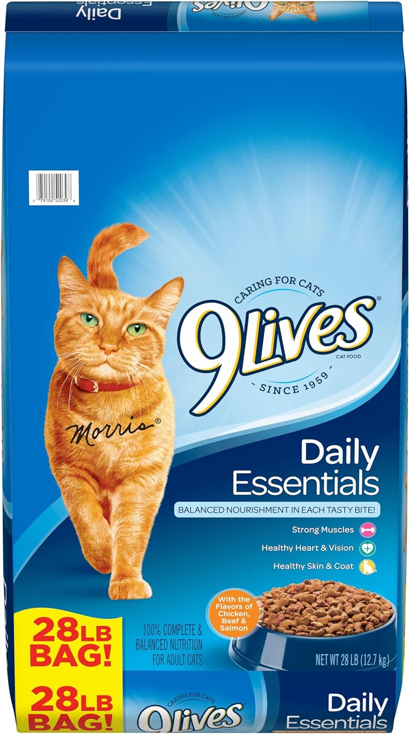9Lives Daily Essentials Dry Cat Food With Chicken, Beef & Salmon Flavors, 28 lb Bag