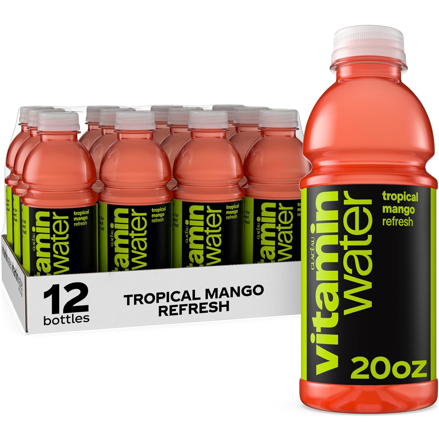 vitaminwater Refresh Tropical Mango Nutrient Enhanced Flavored Water Beverage, 20 fl oz Bottles, 12 Pack