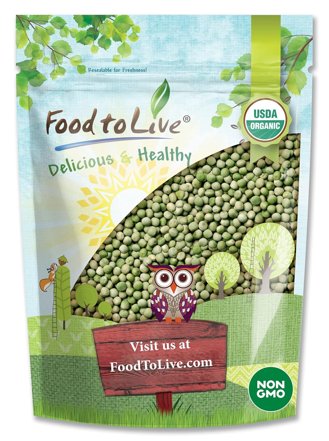 Food to Live Organic Whole Dried Green Peas, 2 Pounds – Non-GMO, Green Vatana, Sproutable, Vegan, Kosher, Bulk. Pre-Soak Needed. Rich in Protein, Fiber. Great for Green Curry, Stews, Salads, Pea Soup