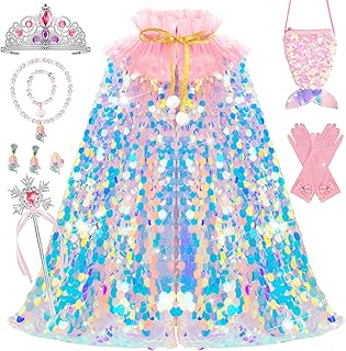 Meland Princess Dress Up for Girls 3-8, 11Pcs Mermaid Cape with Crown, Dress Up Clothes Birthday Gift Toys for Girls Toddlers