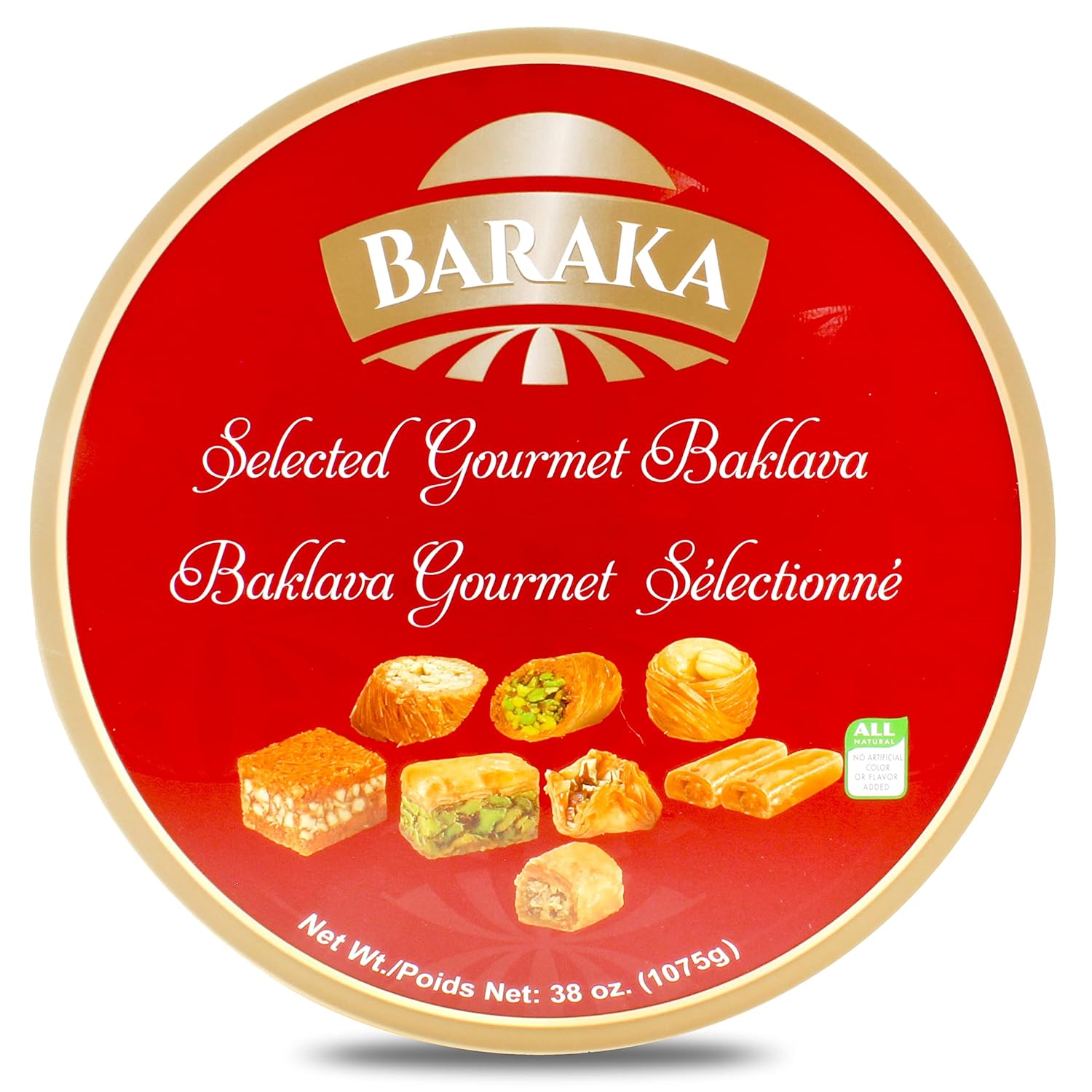 Baraka Assorted Baklava Pastry Gift Tin Authentic Sweet Pistachio, Almond & Cashew Gourmet Mediterranean Dessert Variety Assortment in Metal Tin | No Preservatives, No Additives 37.9 oz (Pack of 1)