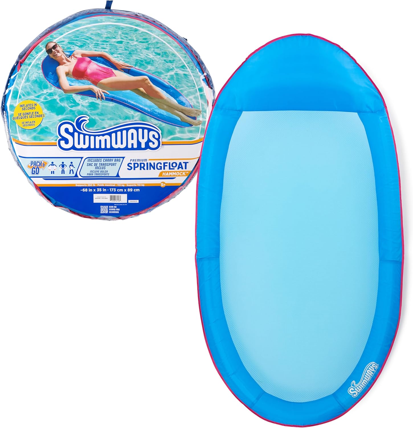 SwimWays Spring Float Premium Hammock Pool Lounger, Inflatable Pool Floats Adult with Fast Inflation for Ages 15 & Up