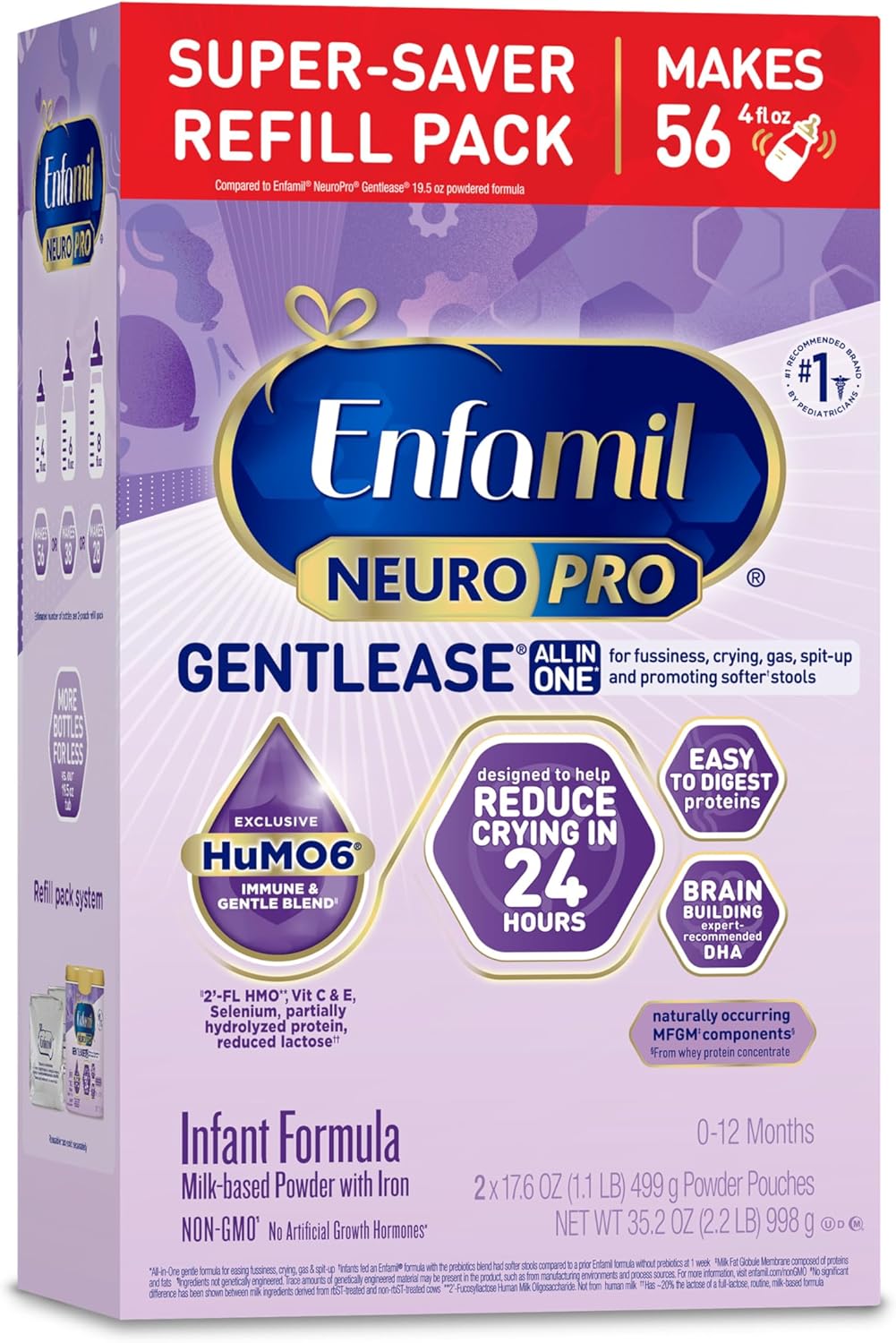 Enfamil NeuroPro Gentlease Baby Formula, Brain Building DHA, HuMO6 Immune Blend, Designed to Reduce Fussiness, Crying, Gas & Spit-up in 24 Hrs, Infant Formula Powder, Baby Milk, 35.2 Oz