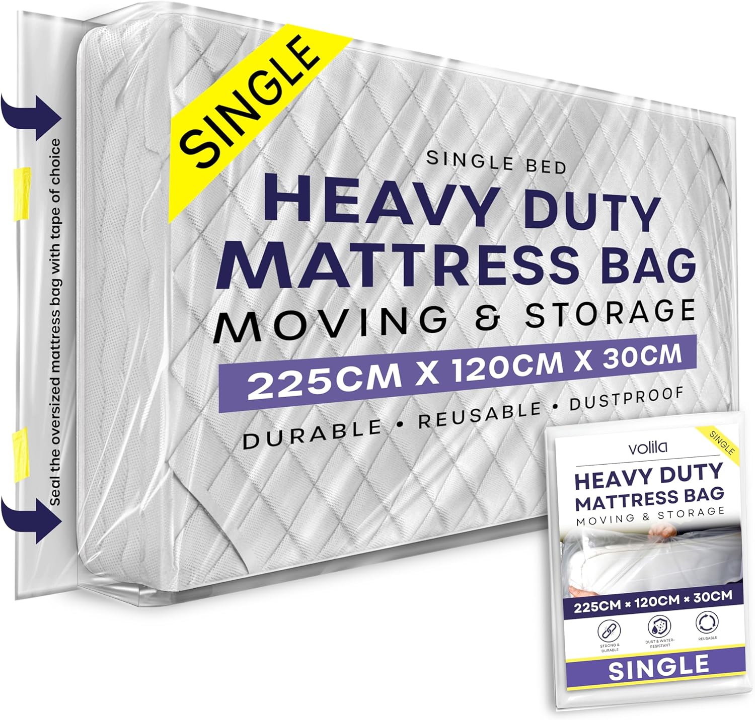Single Size Heavy Duty Mattress Bag for Moving and Storage - Reusable Waterproof Mattress Cover for Moving, Storage and Protect Beds from Stains, Dust, and Pest Damage