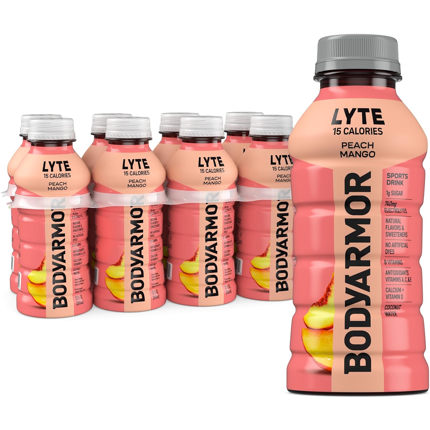 BODYARMOR LYTE Sports Drink Low-Calorie Sports Beverage, Peach Mango, Coconut Water Hydration, Natural Flavors With Vitamins, Potassium-Packed Electrolytes, Perfect For Athletes, 12 Fl Oz (Pack of 8)