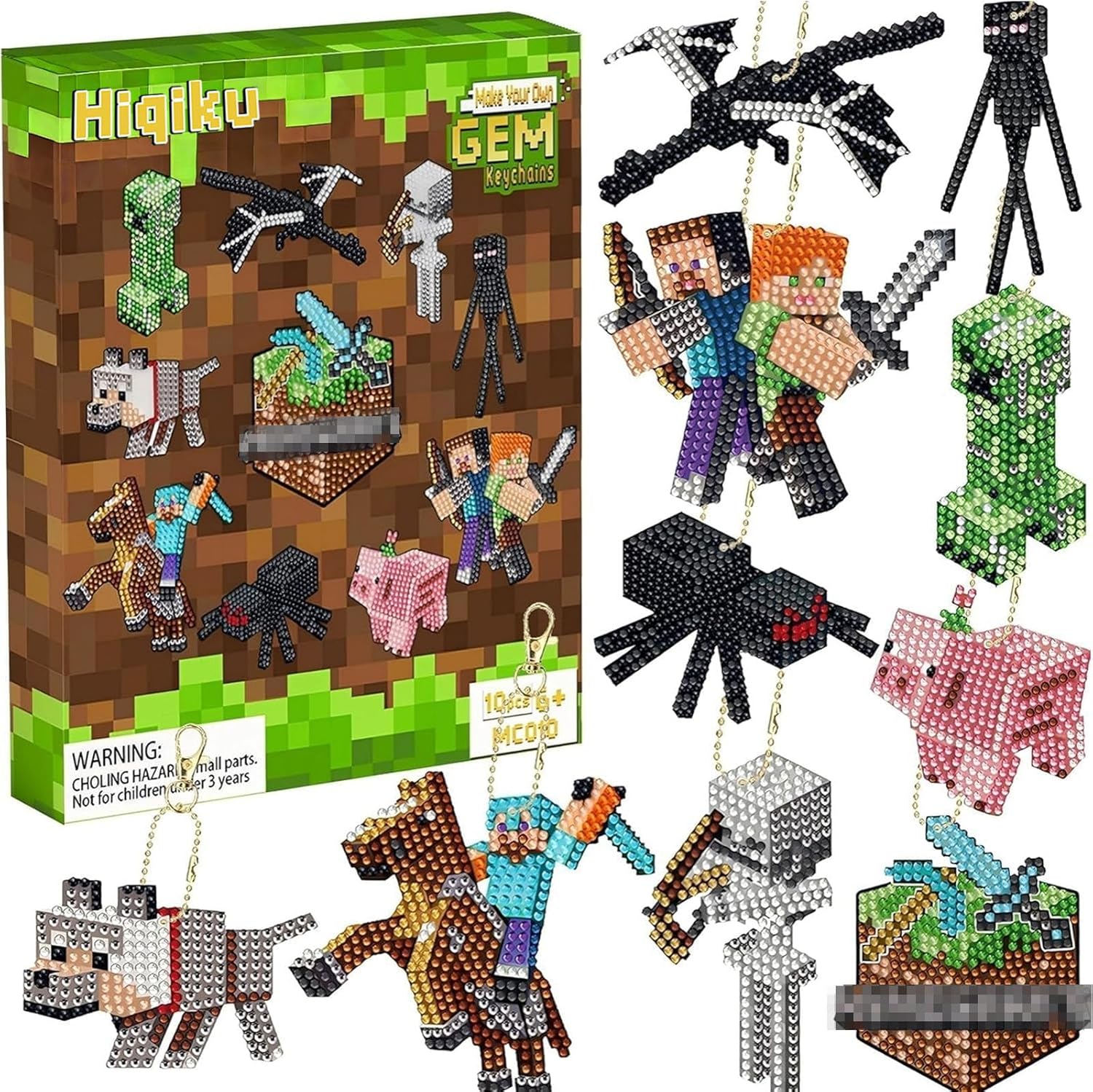 Hiqiku Kids Diamond Art Keyrings - Double Sided Mosaic Kits for Boys and Girls - Arts and Crafts for Ages 6+ - Gem Art Birthday and Christmas Gifts