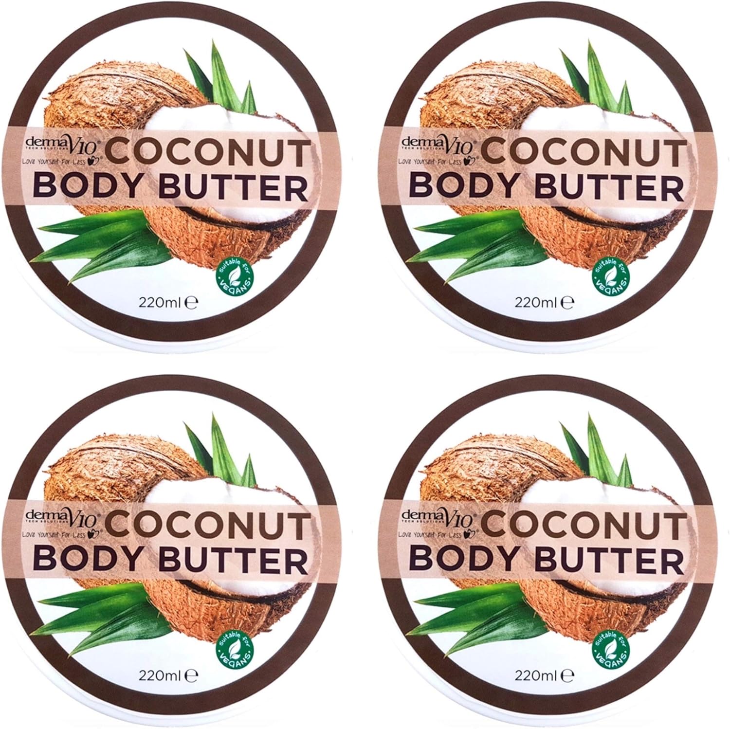 Derma V10 Body Butter Moisturising Cream Vegan Friendly 4 Pack (Coconut)