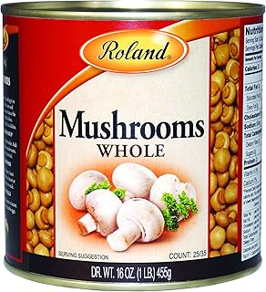 Roland Foods Whole Medium Large Button Mushrooms, Specialty Imported Food, 16 Ounce Can, Pack of 4